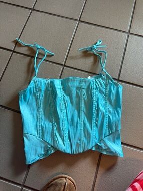 Women's Turquoise Tie-Strap Crop Top
